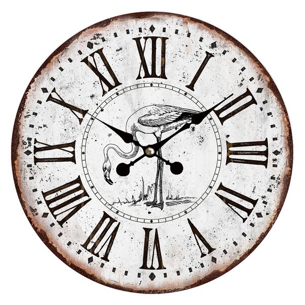 Vintage hodiny s rímskymi číslicami a plameniakmi - Ø 34 * 1 cm / 1 * AA