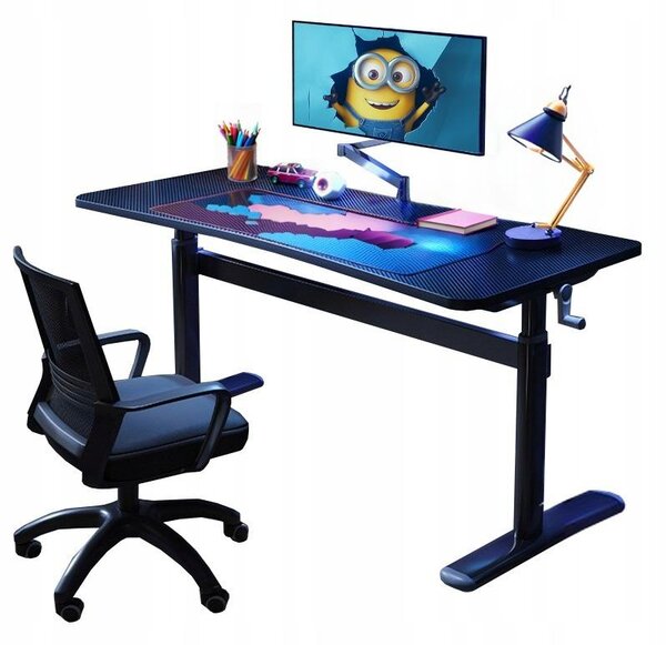 Gamingový stôl s nastaviteľnou výškou, čierny, počítačový stôl, robustný