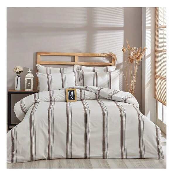 Hnedo-béžové bavlnené predĺžené obliečky na dvojlôžko 200x220 cm – Mila Home