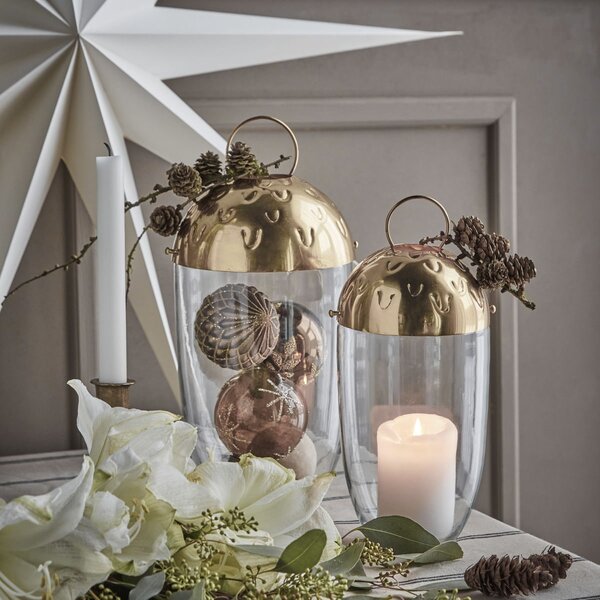 Sklenený lampáš Acho Clear/Gold 33 cm