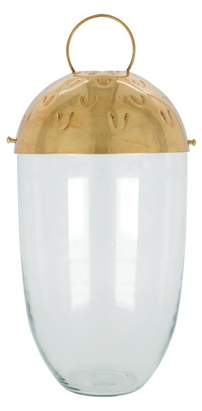 Sklenený lampáš Acho Clear/Gold 33 cm
