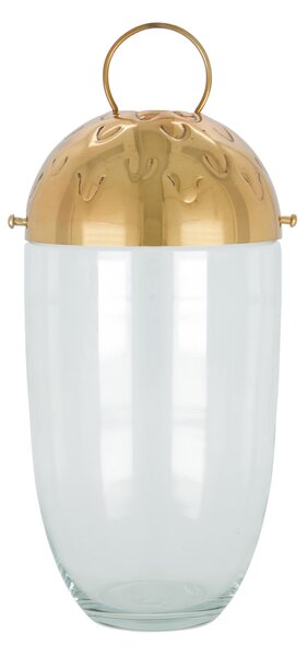 Sklenený lampáš Acho Clear/Gold 28 cm