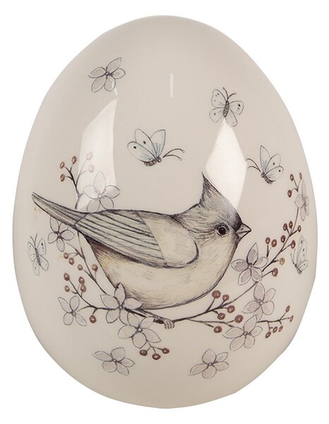 Dekorácia keramické vajíčko s vtáčikom - Ø 13*16 cm - Clayre & Eef