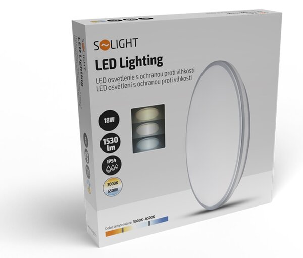 SOLIGHT LED osvetlenie s ochranou proti vlhkosti, IP54, 18W, 1530lm, 3CCT, 33cm