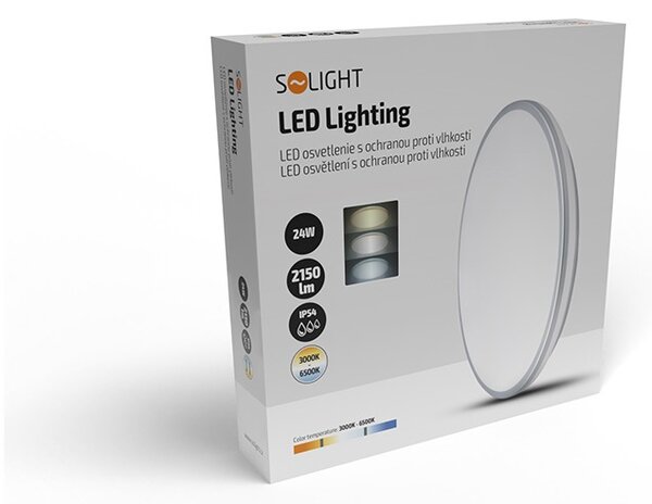 SOLIGHT LED osvetlenie s ochranou proti vlhkosti, IP54, 24W, 2150lm, 3CCT, 38cm