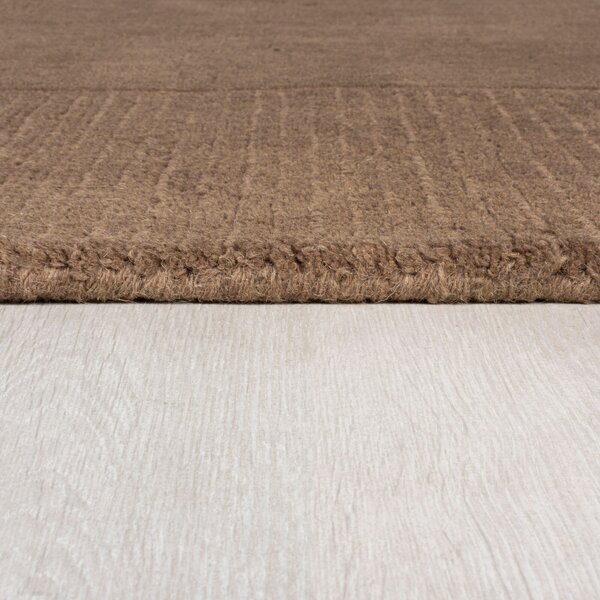 Flair Rugs, Kusový ručne tkaný koberec Tuscany Textured Wool Border Brown, 160x230, hnedá, obývacia izba