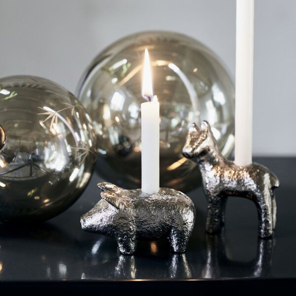 Kovový svietnik Pig Antique Silver