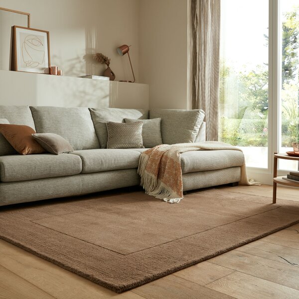 Flair Rugs, Kusový ručne tkaný koberec Tuscany Textured Wool Border Brown, 160x230, hnedá, obývacia izba