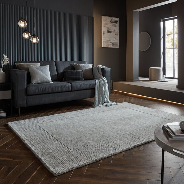 Flair Rugs , Kusový ručne tkaný koberec Tuscany Textured Wool Border Grey Marl, 120x170, šedá, obývacia izba
