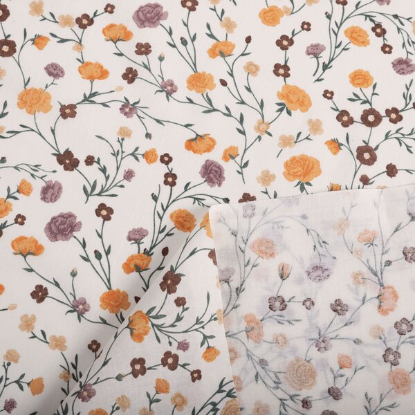 Biante Bavlnený záves Sandra SA-720 Oranžovo-hnedo-béžové drobné kvietky na smotanovom 150x140 cm