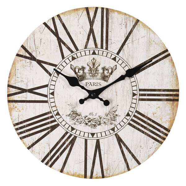 Vintage nástenné hodiny s rímskymi číslicami Paris - Ø 30 * 3 cm / 1 * AA