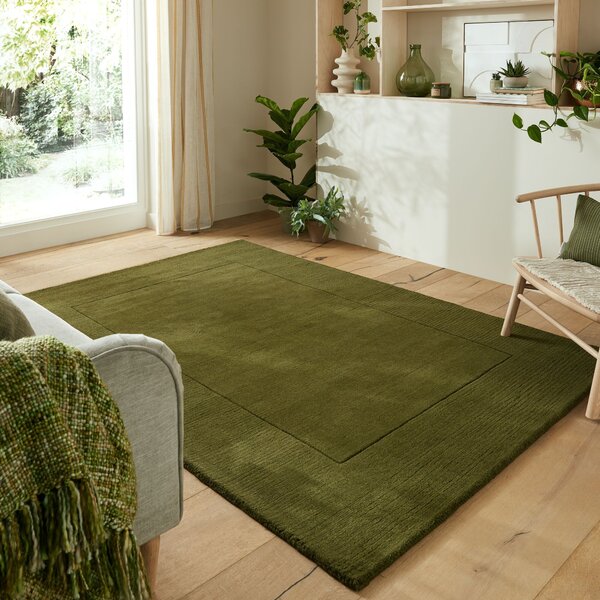 Flair Rugs , Kusový ručne tkaný koberec Tuscany Textured Wool Border Green, 120x170, zelená, obývacia izba