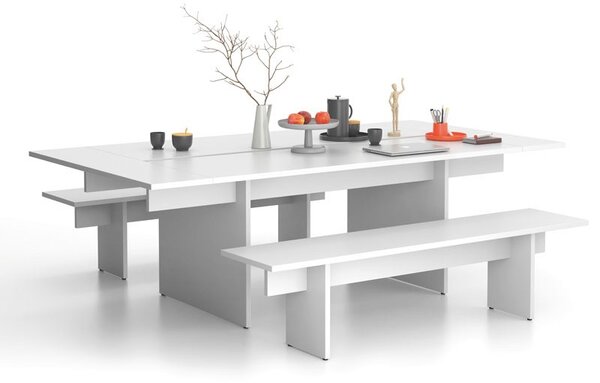 Rokovací kancelársky stôl SOLID + 2x prísed, 240x125 cm, biela