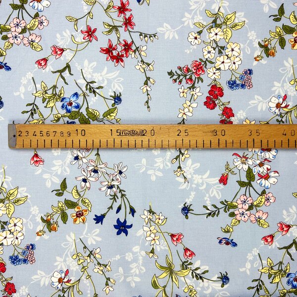 Ervi bavlna š.240cm - maľované lúčne kvety na modrom - 27514-10, metráž