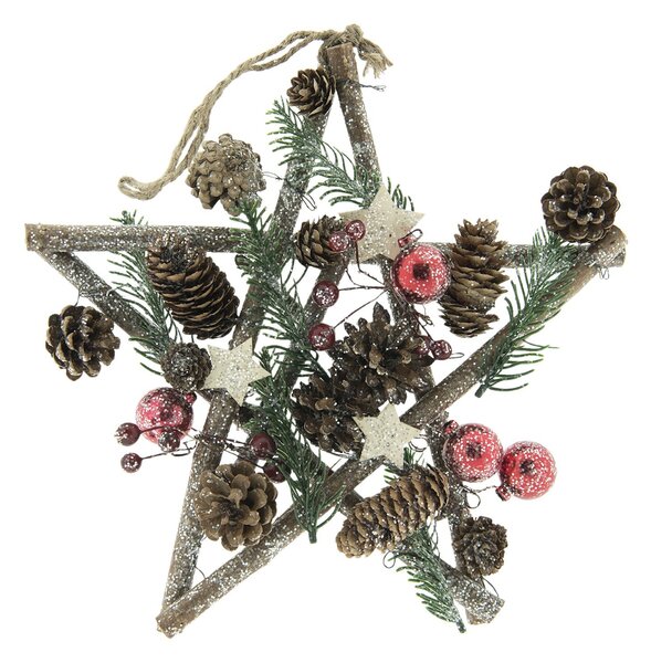 Závesná vianočná drevená hviezda s dekoráciami - 30 * 5 * 30 cm