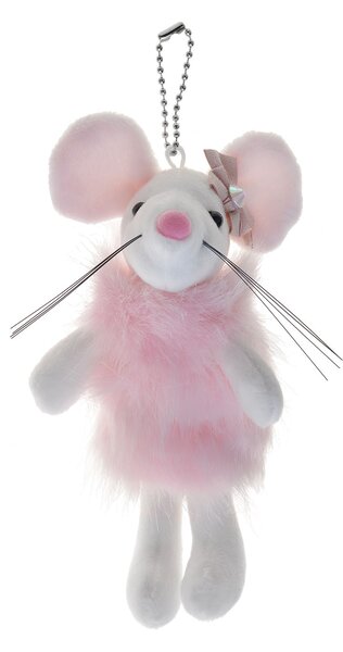 Biela závesná myška s ružovým kožúškom a mašľou