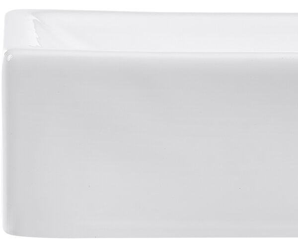 Umývadlo na dosku biele keramické 450 x 240 mm lesklé obdĺžnikové s odtokovou zátkou klik-klak pravostranné moderný štýl kúpeľňa