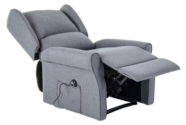TV kreslo ušiak STILO PLUS s elektrickým polohovaním — látka, sivá, nosnosť 130 kg