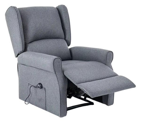 TV kreslo ušiak STILO PLUS s elektrickým polohovaním — látka, sivá, nosnosť 130 kg