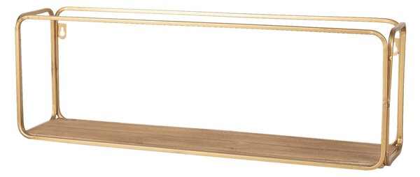 Nástenná kovová zlatá polička s drevom Kolda - 61 * 21 * 14 cm