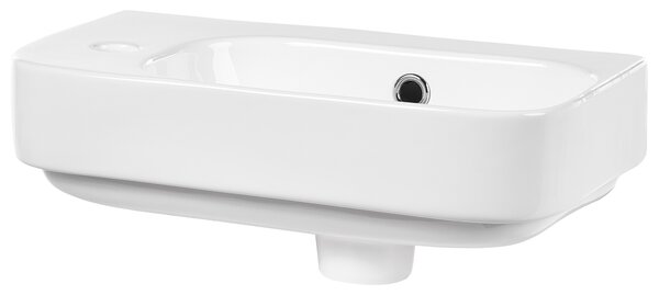 Umývadlo na dosku biele keramické 450 x 270 mm lesklé obdĺžnikové s odtokovou zátkou klik-klak ľavostranné moderný štýl kúpeľňa