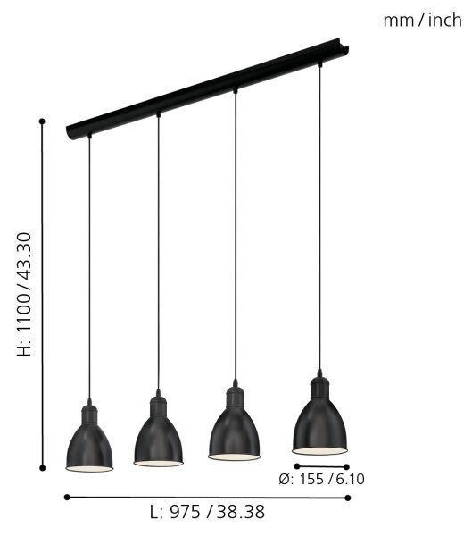 Eglo 55244 - Luster na lanku PRIDDY 4xE27/60W/230V čierna