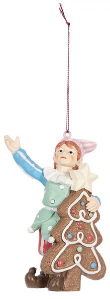 Závesná vianočná dekorácia Elf so stromčekom - 8*4*11 cm - Clayre & Eef