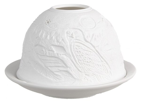 Biely porcelánový svietnik na čajovú sviečku so sovami Paollo - Ø 12*8 cm - Clayre & Eef