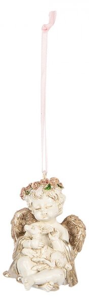 Béžovo-zlatá antik vianočná závesná dekorácia anjelik Angel - 5*4*6 cm - Clayre & Eef