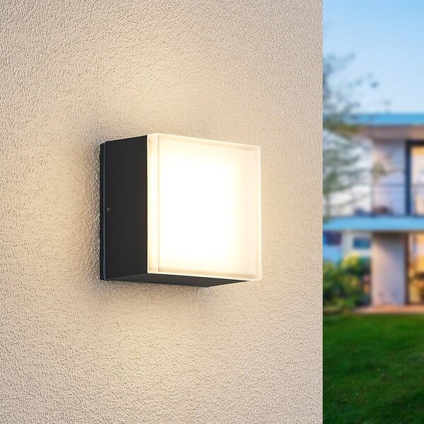 Lindby Mathea LED vonkajšia stropná lampa, hranatá, Čierna, Hliník, Moderný, Stropné svetlo