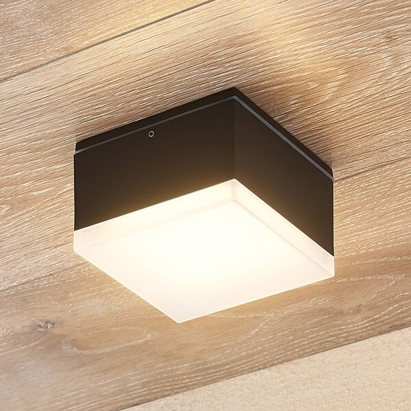 Lindby Mathea LED vonkajšia stropná lampa, hranatá, Čierna, Hliník, Moderný, Stropné svetlo