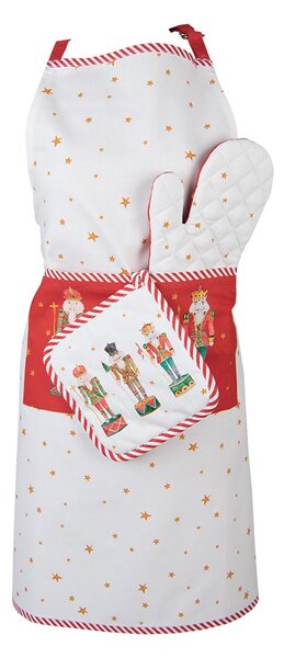 Biela bavlnená zástera so luskáčikmi Happy Little Christmas - 70*85 cm - Clayre & Eef