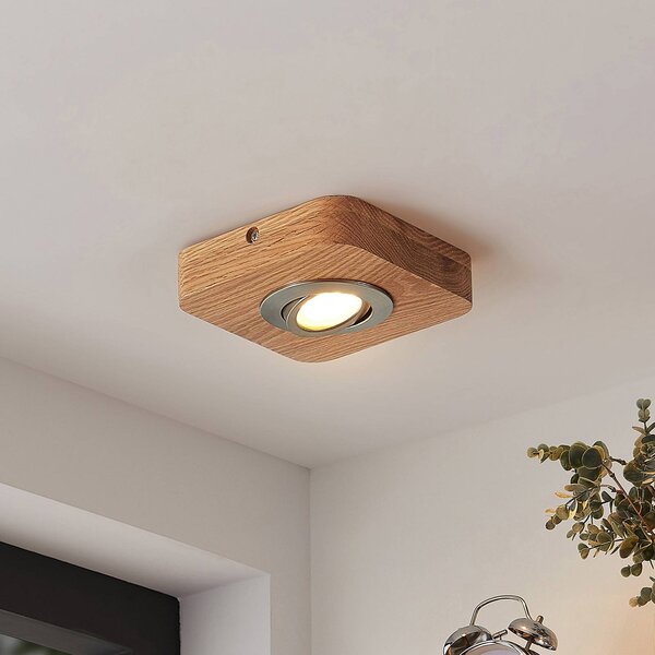 Lindby LED stropné svietidlo Mikari, 14 cm, drevo, otočné, Svetlé drevo, Obývacia izba / jedáleň, Drevo, Moderný, Stropné svetlo
