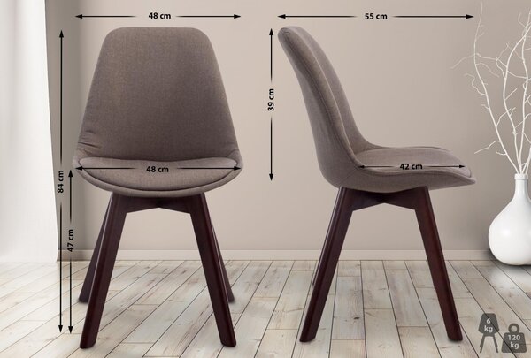 Stolička Borne V2 látka (SET 4 ks), drevené nohy orech - Sivo-hnedá (Taupe)