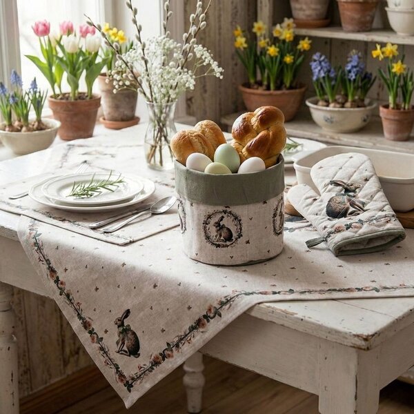Bavlnený košík na pečivo so zajacom Natural Linen Easter - Ø 15*16 cm - Clayre & Eef