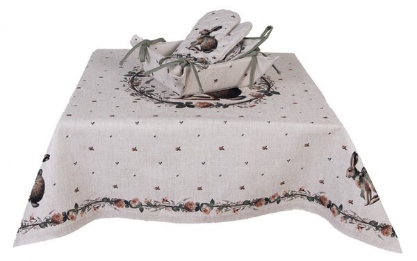 Bavlnený košík na pečivo so zajacom Natural Linen Easter - 35*35*8 cm - Clayre & Eef