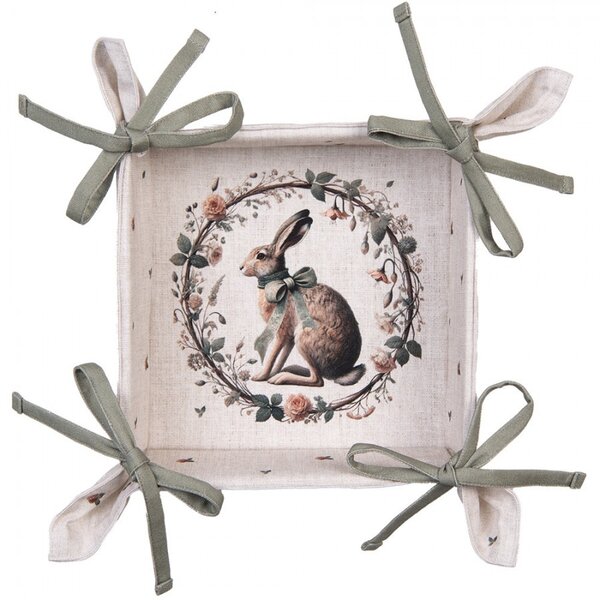 Bavlnený košík na pečivo so zajacom Natural Linen Easter - 35*35*8 cm - Clayre & Eef