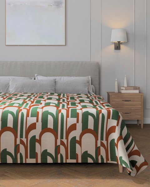 Prehoz na posteľ 220x260 cm farba produktu zelená látka zapletaná, vzorované