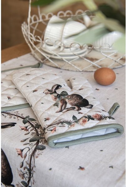 Bavlnený košík na pečivo so zajacom Natural Linen Easter - Ø 15*16 cm - Clayre & Eef