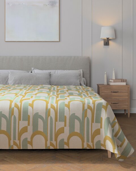 Prehoz na posteľ 220x260 cm farba produktu zelená látka zapletaná, vzorované