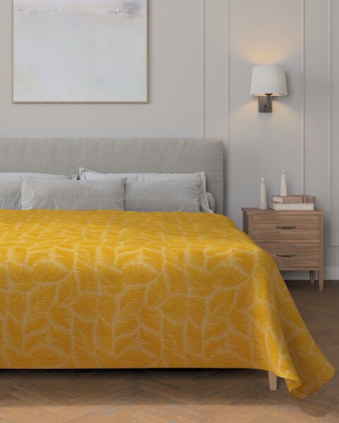 Prehoz na posteľ 220x260 cm farba produktu žltá látka zapletaná, vzorované