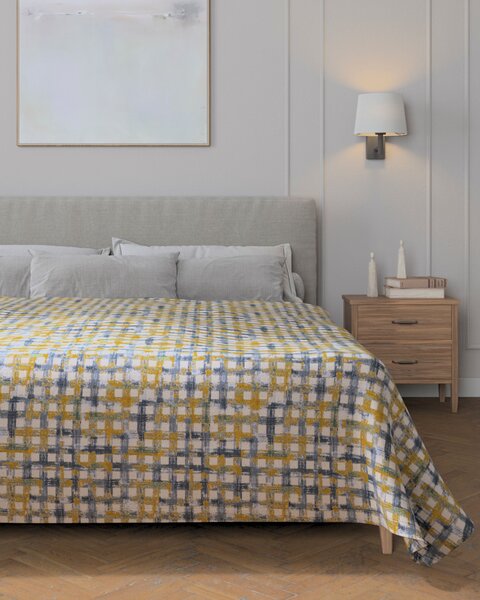 Prehoz na posteľ 220x260 cm farba produktu modrá látka zapletaná, vzorované