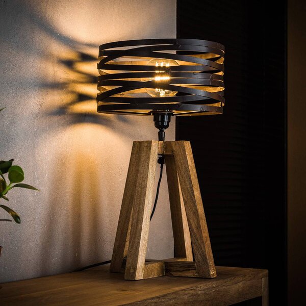 Stolová lampa Crossround s drevenou trojnožkou, Hnedá / hrdzavá, Obývacia izba / jedáleň, kov, Vintage, Stojacie svietidlo