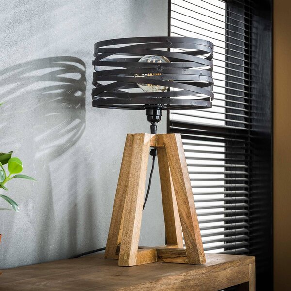 Stolová lampa Crossround s drevenou trojnožkou, Hnedá / hrdzavá, Obývacia izba / jedáleň, kov, Vintage, Stojacie svietidlo