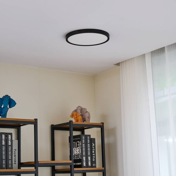 Lindby Smart LED stropné svietidlo Pravin, Ø 30 cm, čierna, Čierna, Obývacia izba / jedáleň, Plast, Moderný, Závesné svietidlo