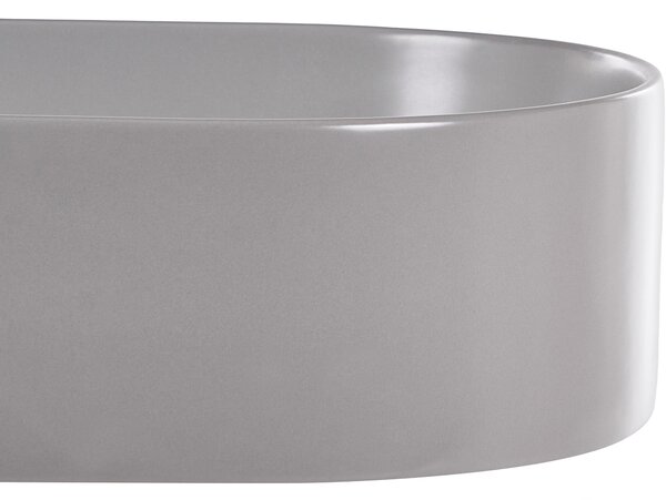 Umývadlo na dosku sivé keramické 500 x 330 mm matné oválne s odtokovou zátkou klik-klak moderný štýl kúpeľňa
