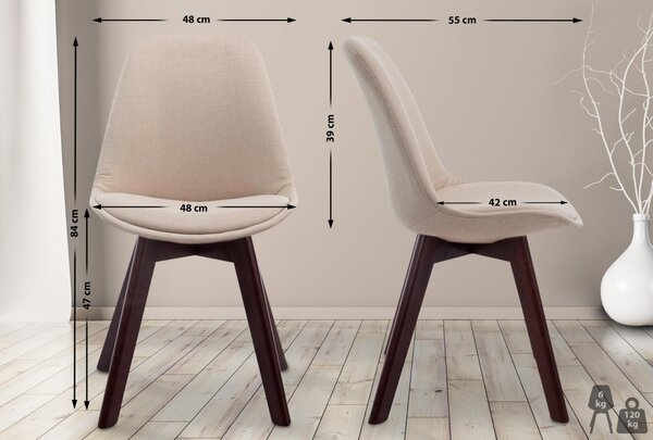 Stolička Borne V2 látka (SET 4 ks), drevené nohy orech - Krémová