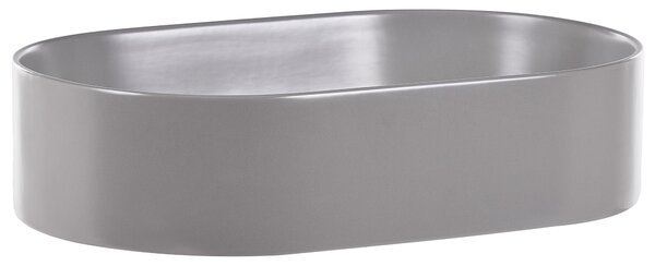 Umývadlo na dosku sivé keramické 500 x 330 mm matné oválne s odtokovou zátkou klik-klak moderný štýl kúpeľňa
