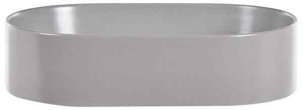 Umývadlo na dosku sivé keramické 500 x 330 mm matné oválne s odtokovou zátkou klik-klak moderný štýl kúpeľňa