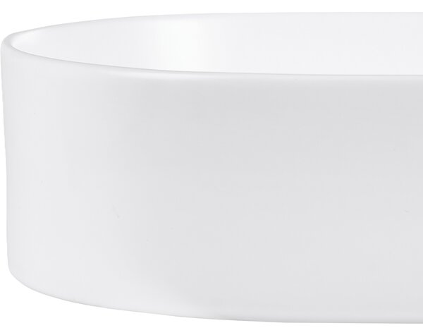 Umývadlo na dosku biele keramické 500 x 330 mm matné oválne s odtokovou zátkou klik-klak moderný štýl kúpeľňa